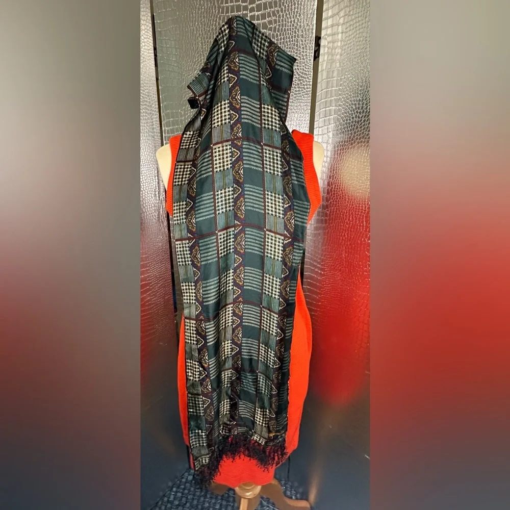 Echo Black and Green Patterned Fringed Scarf